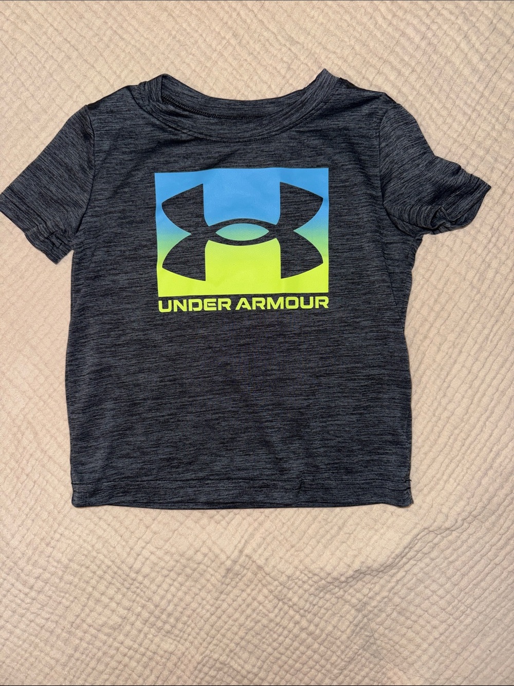Under Armour Heather Charcoal Tee with Blue and Lime Logo